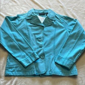 Women's Teal Jacket with white lace under shirt